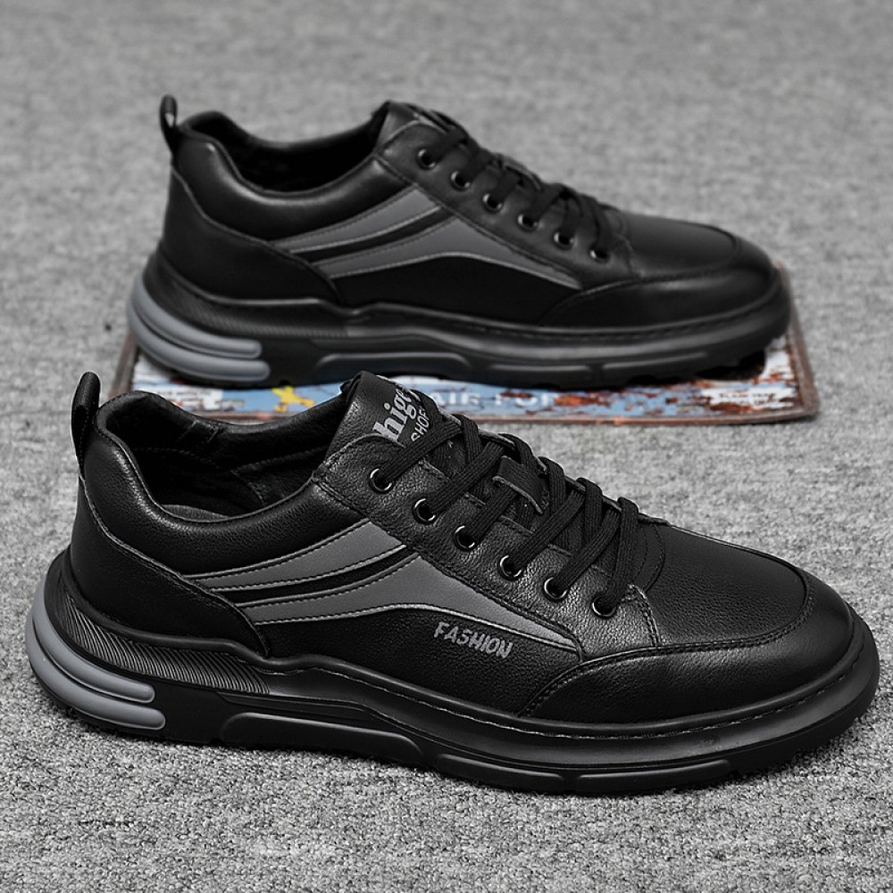 Men's Autumn New White Flat Bottom Shoes Leather High Top Casual Shoes