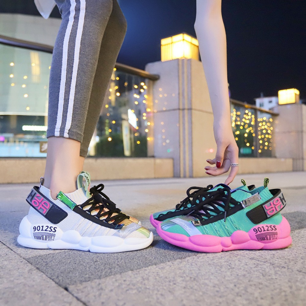 Summer New Sports Shoes Female Flying Knit Socks Shoes Female Breathable Casual Shoes Female