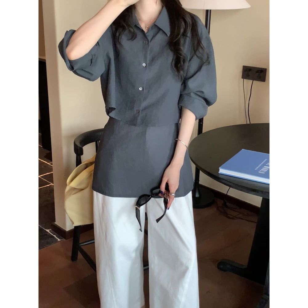 Thin Long-Sleeved Shirt Suspender Top Two-Piece Suit For Women